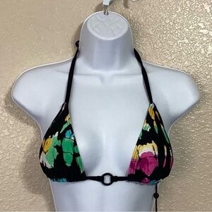 DKNY Pink, Yellow & Green Print Halter Tie Bikini Top